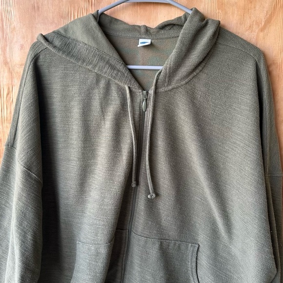 Old Navy Cropped Lightweight Olive Green Full Zip Hooded Sweatshirt - Picture 2 of 8